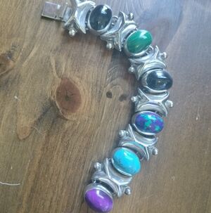 Vintage Taxco Mexico Sterling Silver Cabochon Bracelet